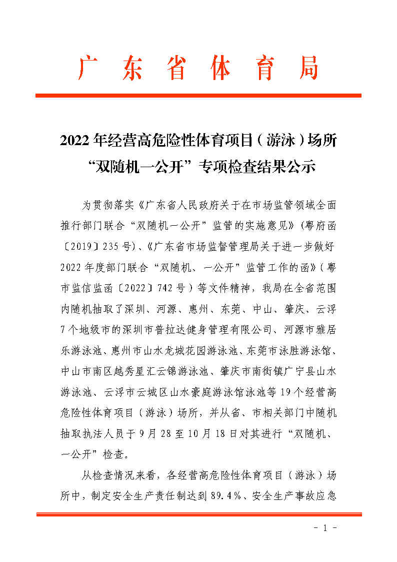 2022年经营高危险性体育项目（游泳）场所“双随机一公开”专项检查结果公示_Page1.jpg